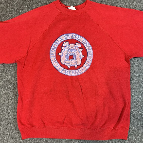 Vintage 90s Fresno State University‎ Bulldogs Sweatshirt Size Large Red Tultex - Picture 1 of 13